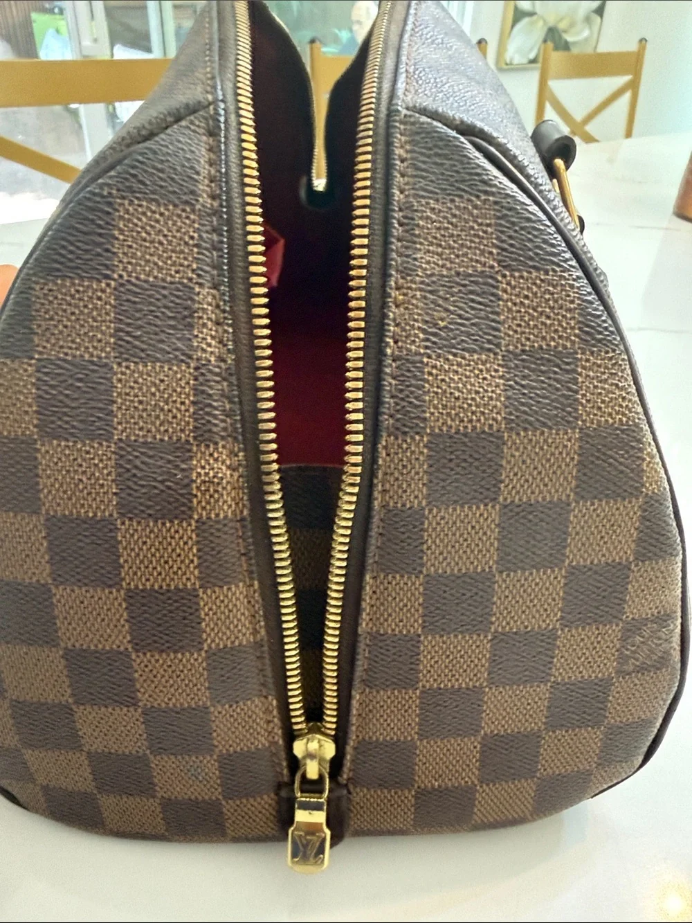 Louis Vuitton Brown Check Pattern Women's Satchel Handbag